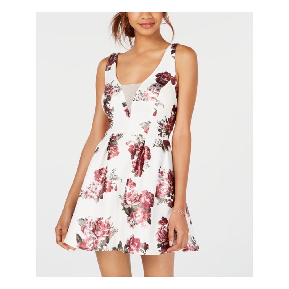 CRYSTAL DOLLS Womens Fit + Flare Short Dress Sleeveless V Neck